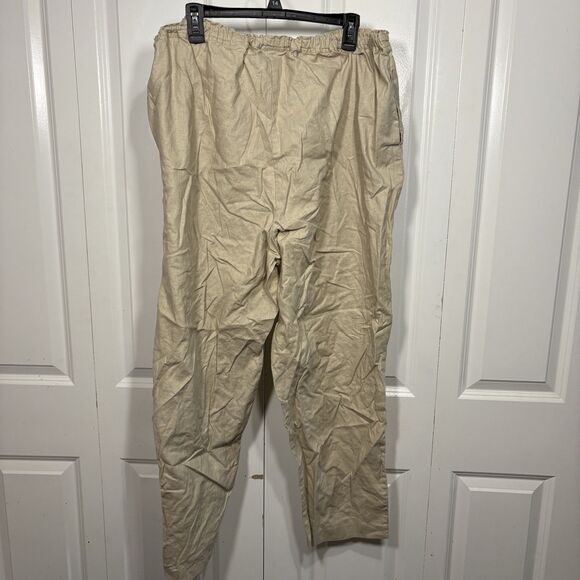 Quacker Factory Linen Pants Womens 2X Beige Boho Coastal Resortcore Lagenlook - Picture 2 of 9